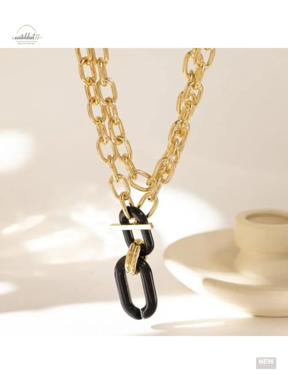 Chunky Gold Layered Necklaces Set, Minimalist Geometry Pendant Paperclip Chain